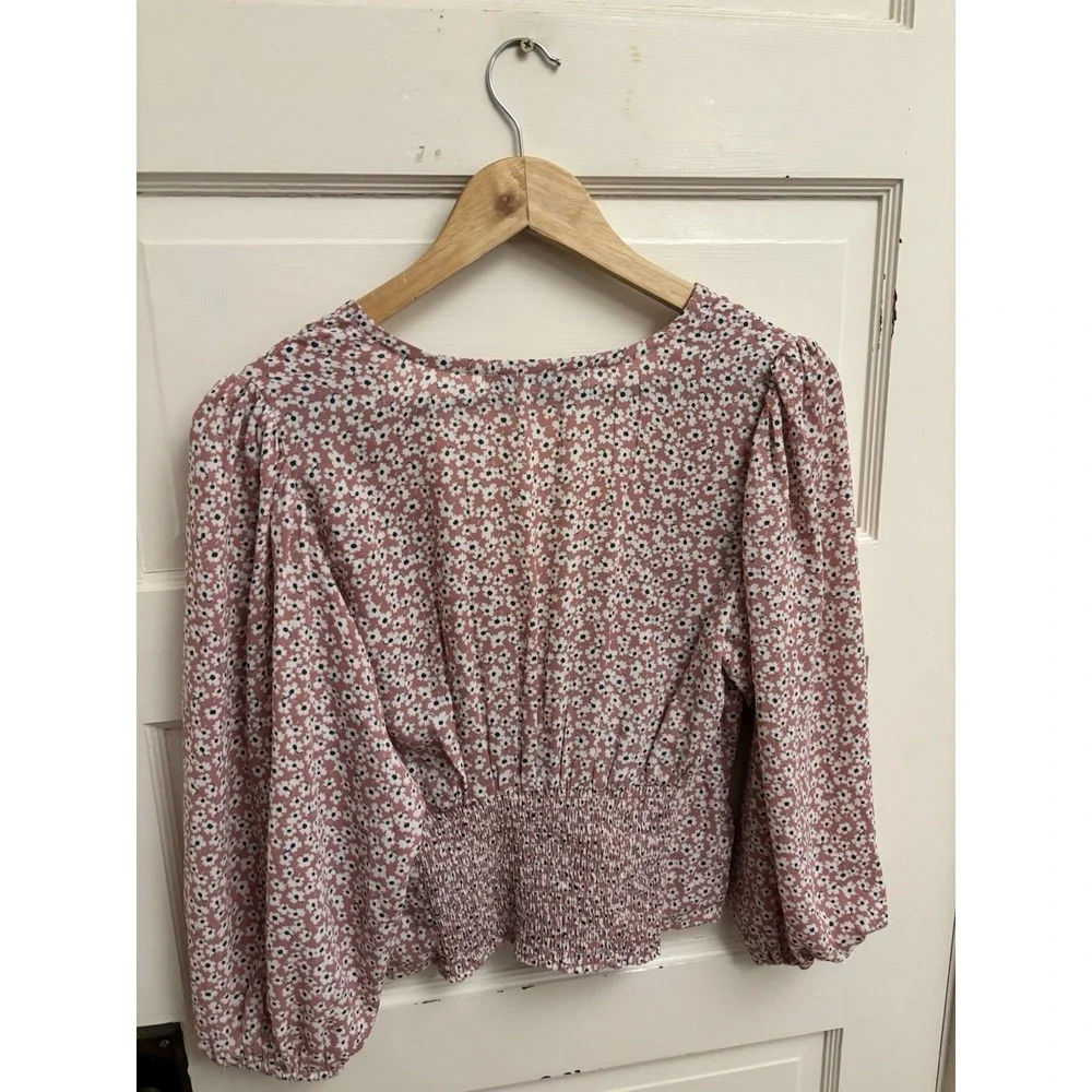 Abercrombie & Fitch‎ Women's Pink Floral Cropped Blouse Puff Sleeves Size Small
